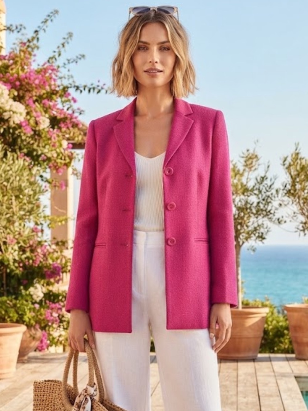 Vintage Petite Sophisticate Pink Rayon Blazer 6P 90s Coquette Bright